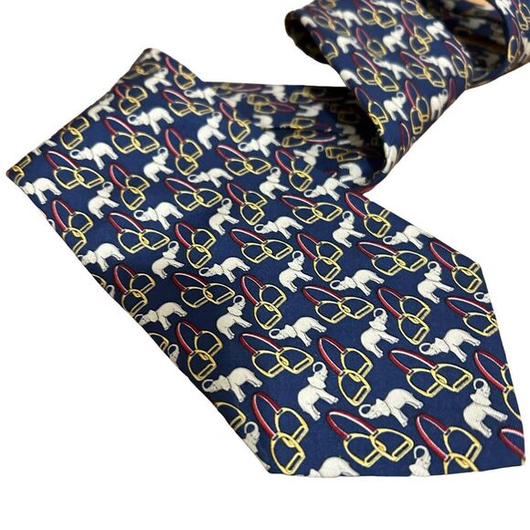 Brooks Brothers Markers Blue Gold Elephants Men's Tie 100% Silk USA - Picture 1 of 8